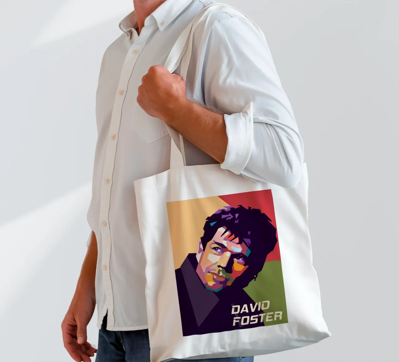 Ritratto pop art di David Foster borsa in juta da Hantamrata