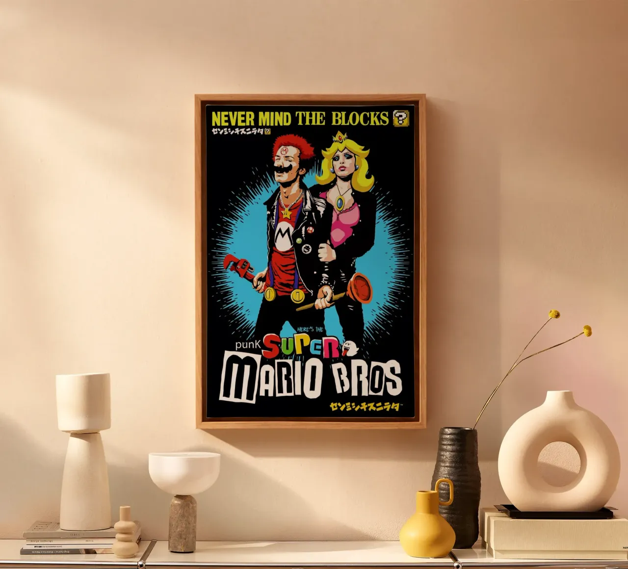Punk Super Mario Bros - Never Mind the Blocks tela con Cornice a cassetta da Butcher Billy