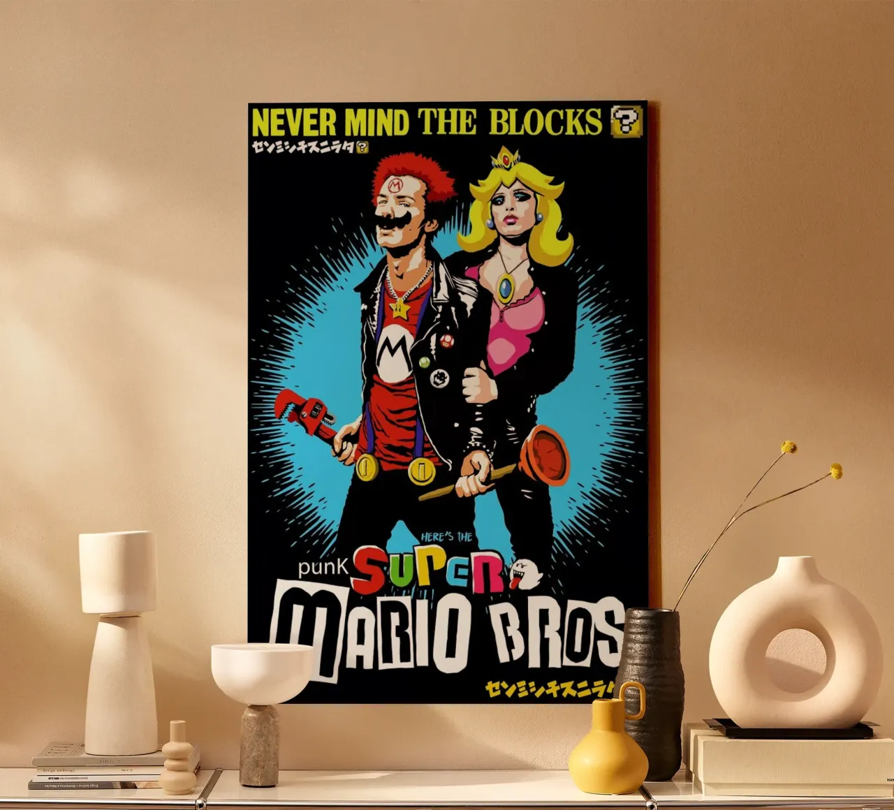 Punk Super Mario Bros - Never Mind the Blocks tela con Cornice a cassetta da Butcher Billy