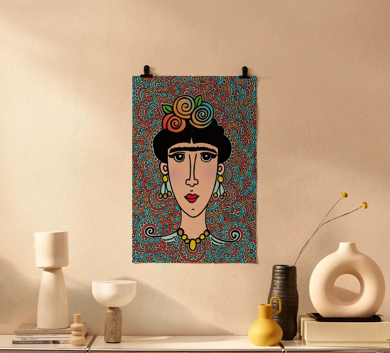 Flower Frida poster con telaio in alluminio da KP Design