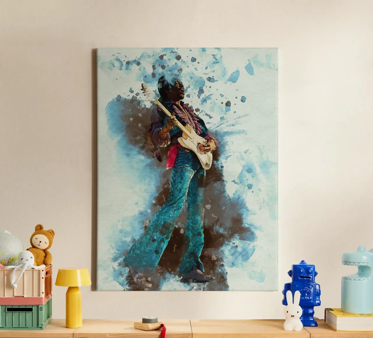 Smudge Jimi hendrix - Hey Joe Portrait canvas with Floater frame by Gunawan Rb