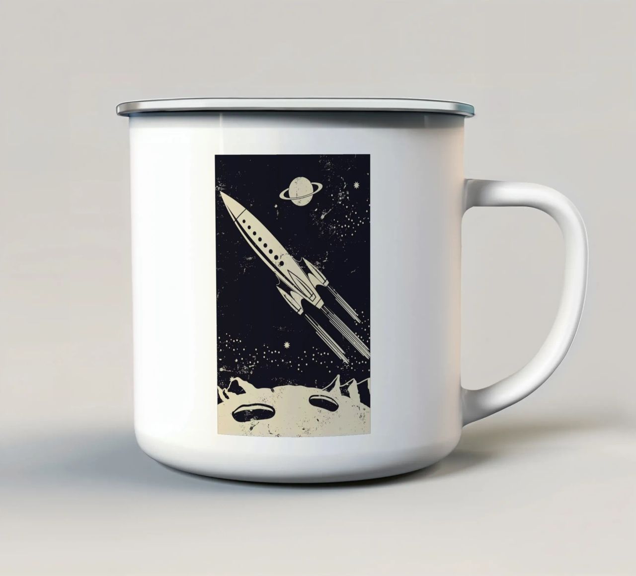 Space Rocket II tazza in smalto da Little Flourishes