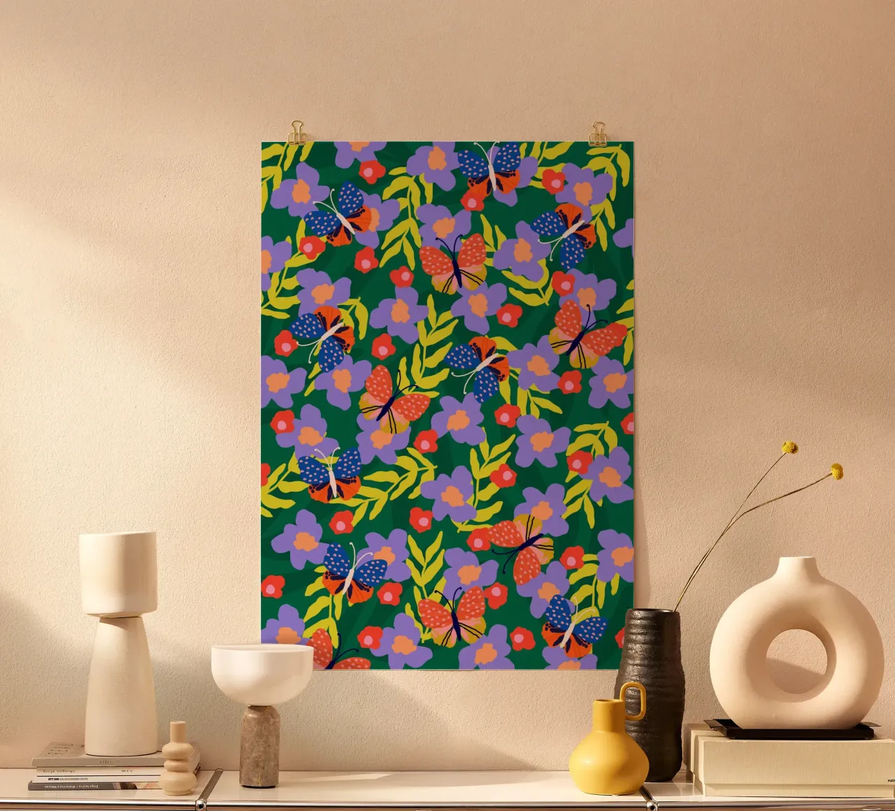 Motivo floreale tropicale poster con telaio in alluminio da Rafaela Mascaro