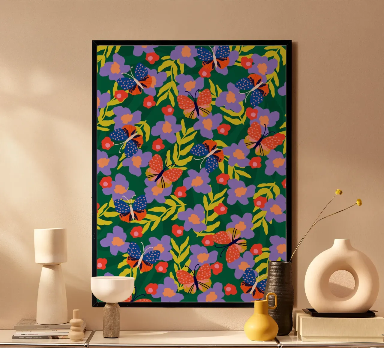 Motivo floreale tropicale poster con telaio in alluminio da Rafaela Mascaro