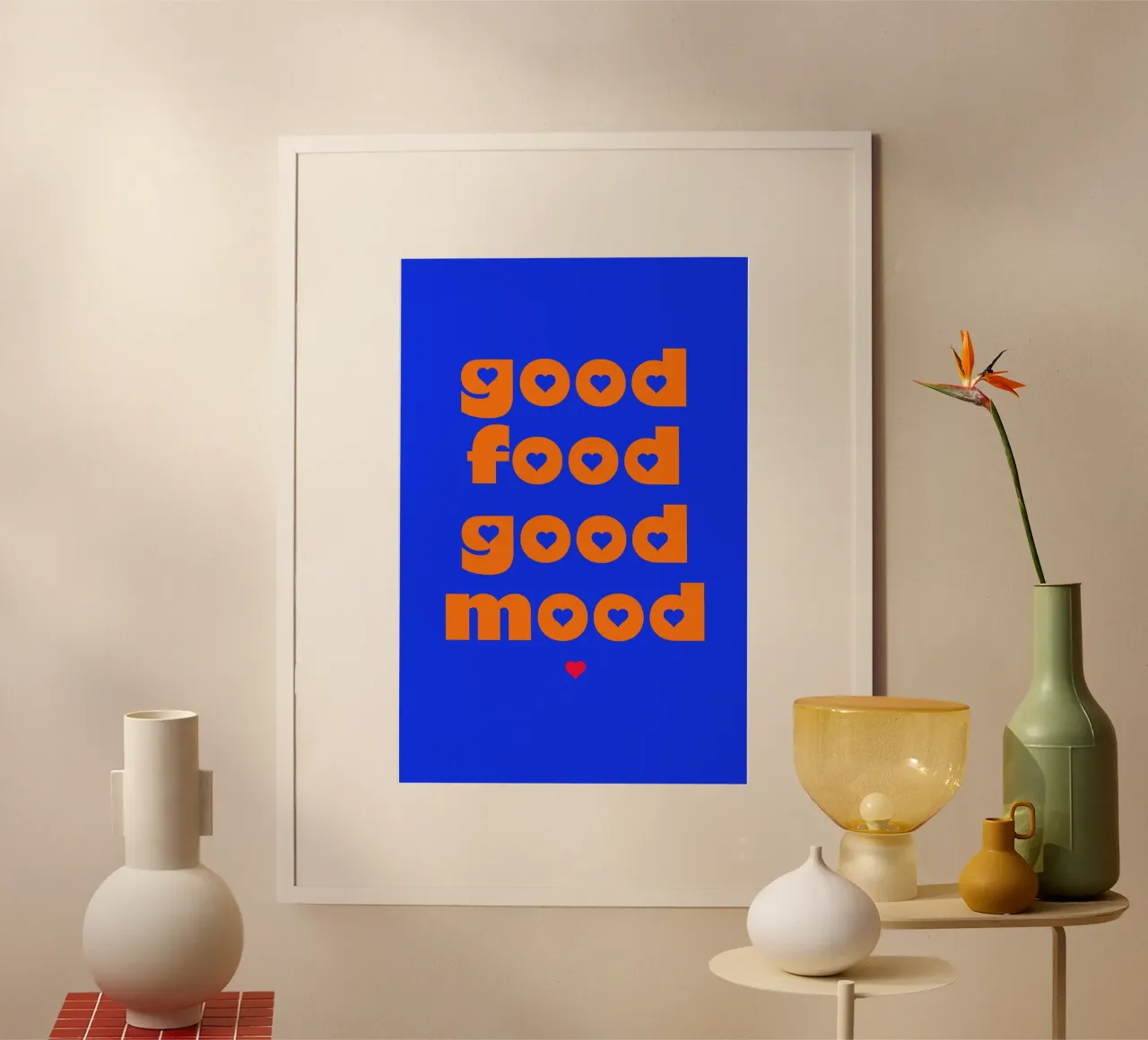 good food - good mood poster con telaio in legno da maramirage