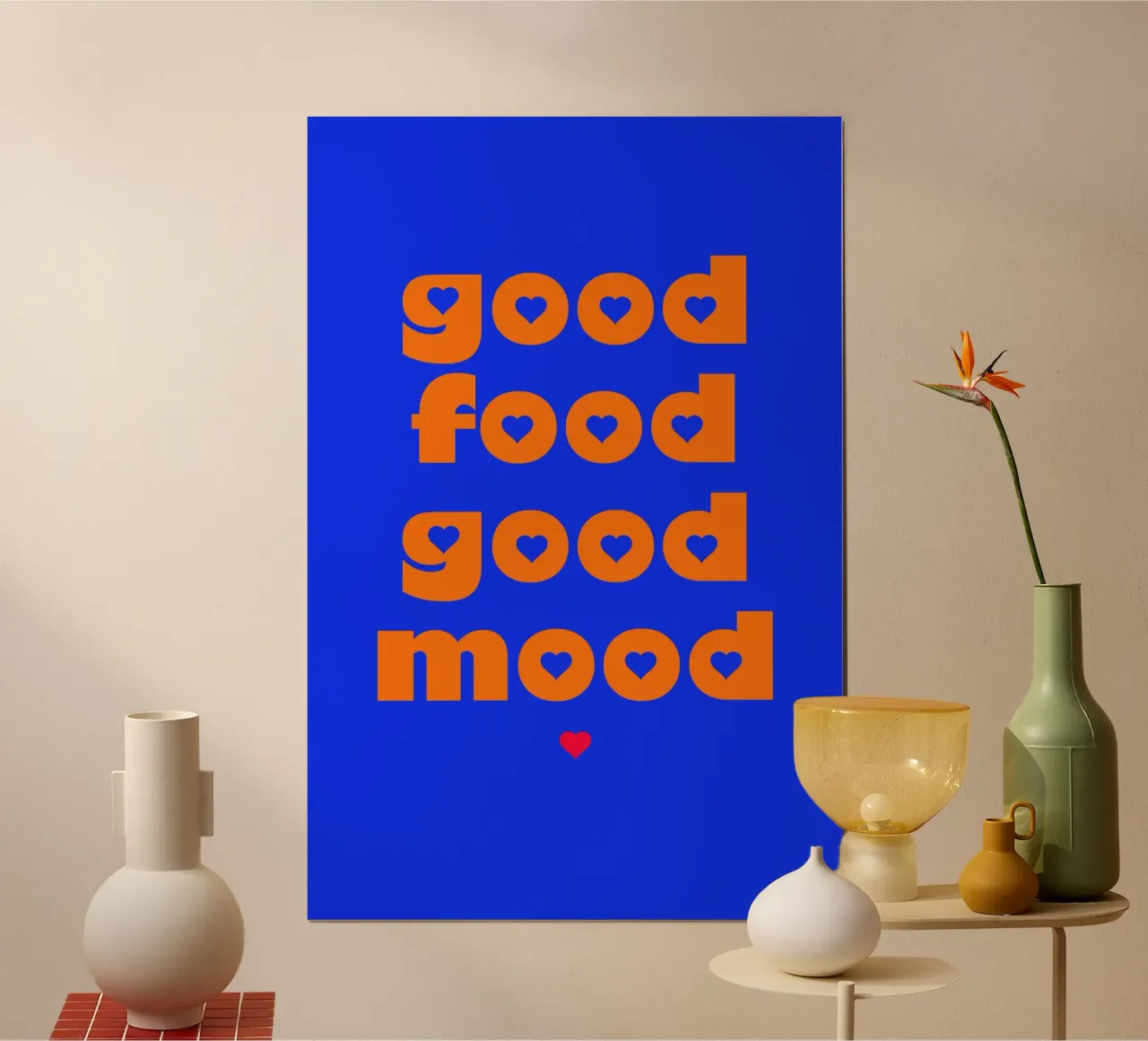 good food - good mood poster con telaio in legno da maramirage