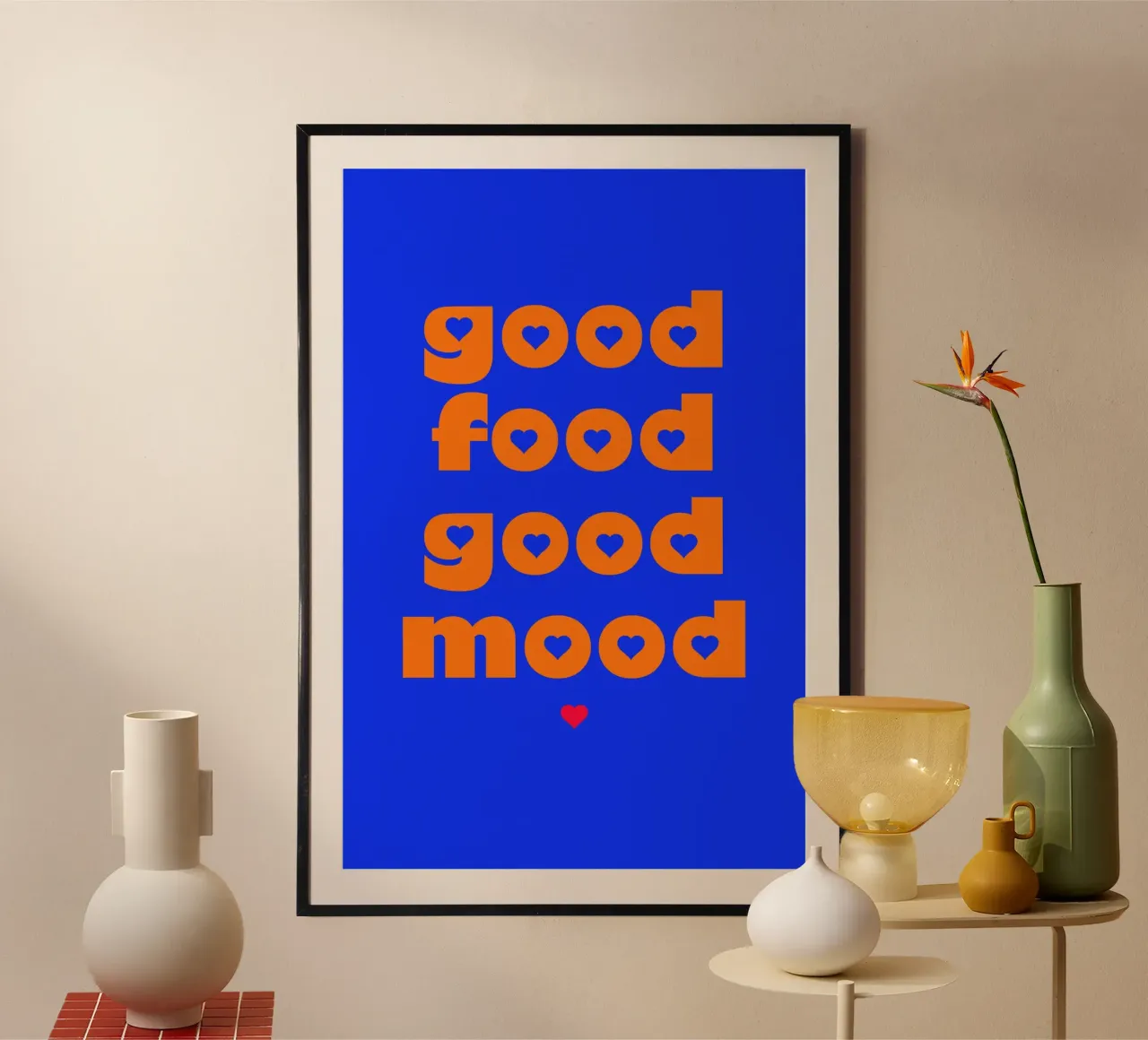 good food - good mood poster con telaio in legno da maramirage