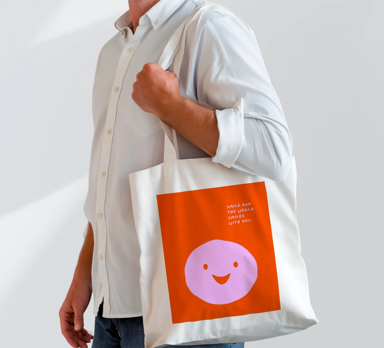 Smile and the world smiles with you borsa in juta da Ohkimiko