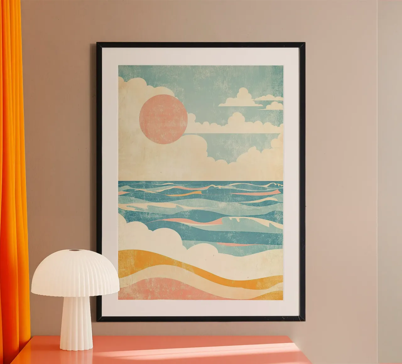 Meer Sonne Strand Urlaub Sommer Poster mit Aluminium Rahmen von Nikis Art Studio