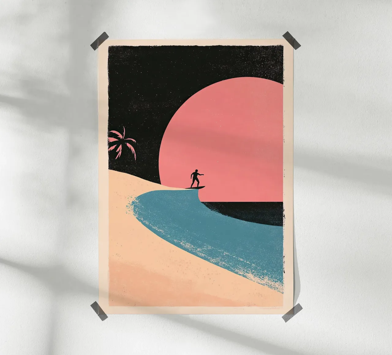 Surfer Meer Sonne Strand Urlaub Sommer Poster von Nikis Art Studio