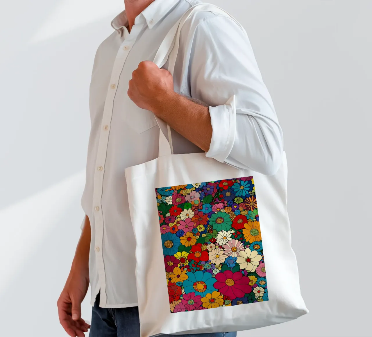 I fiori come specchio dell'anima borsa in juta da Nikis Art Studio