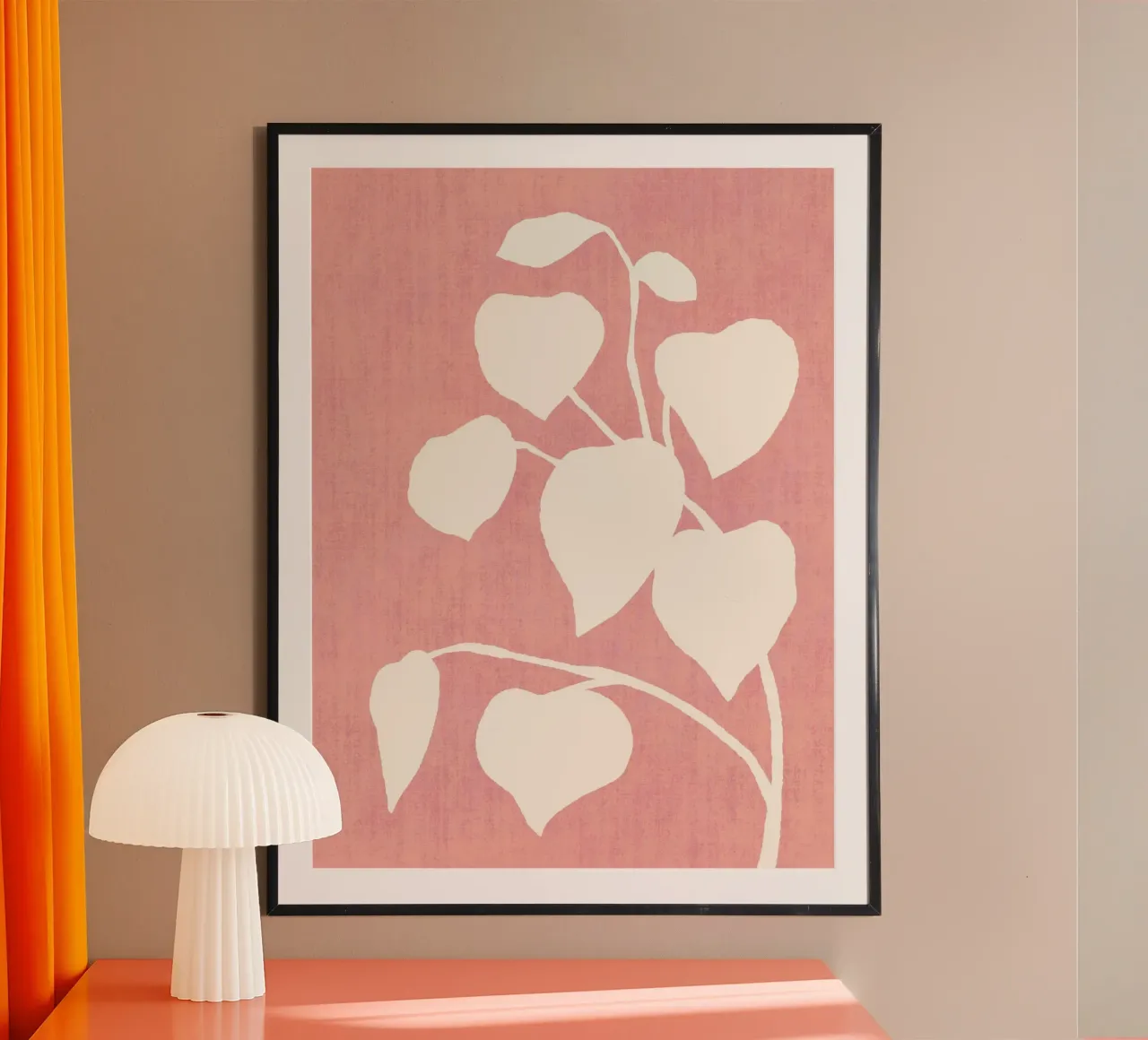 Foglia d'ombra botanica - Rosa poster con telaio in alluminio da MoonlightPrint