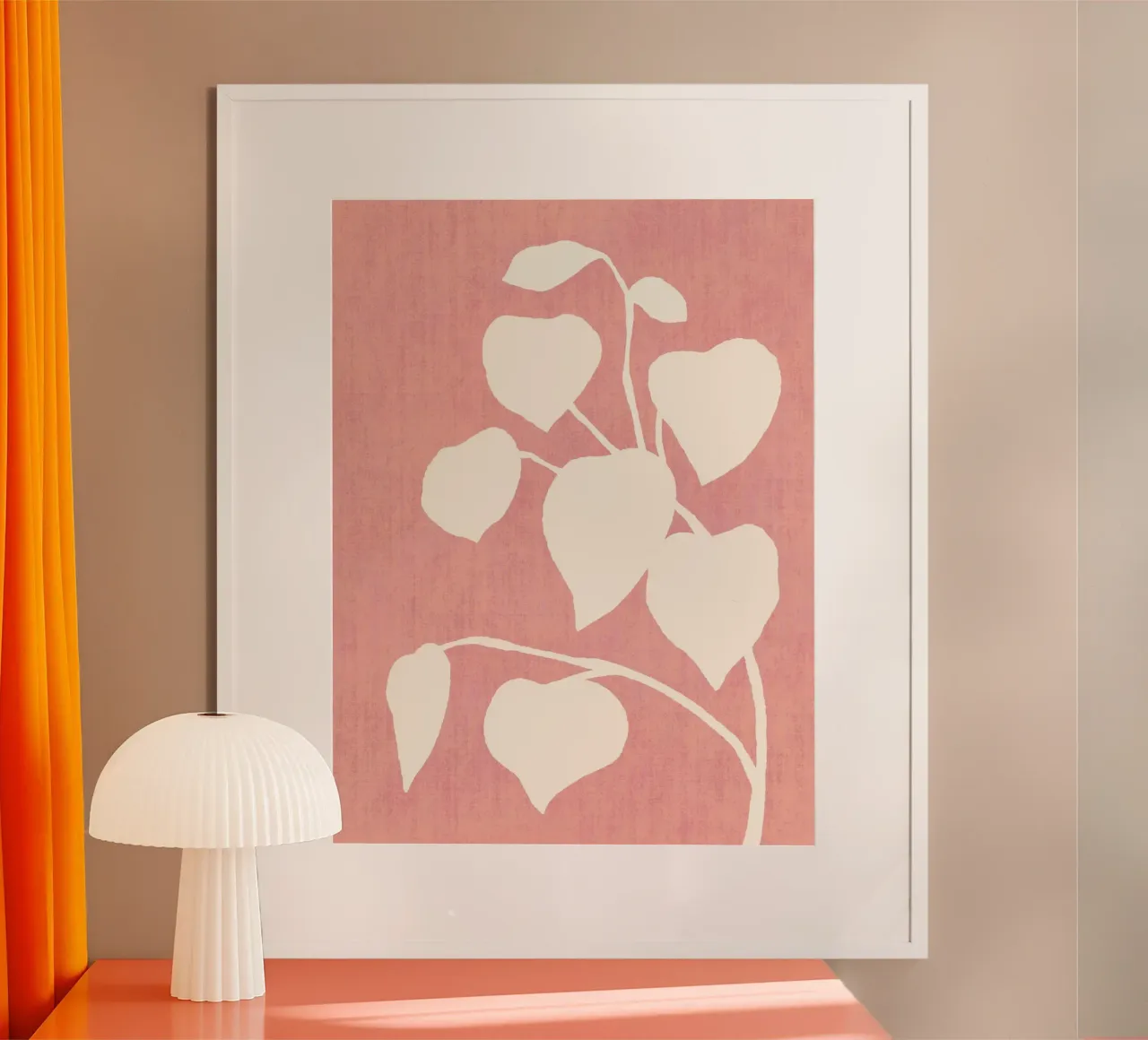 Foglia d'ombra botanica - Rosa poster con telaio in alluminio da MoonlightPrint