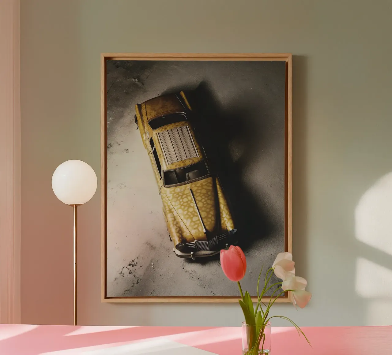 Auto d'epoca gialla tela con Cornice a cassetta da CAR EDITION