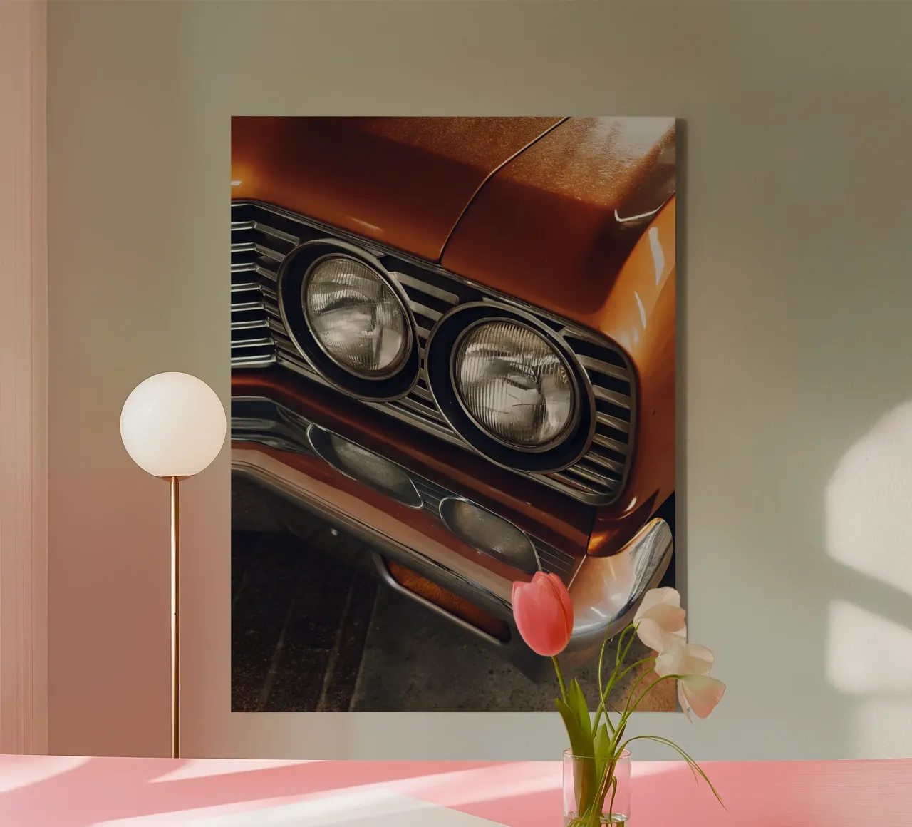 Dettaglio frontale di un'auto d'epoca tela con Cornice a cassetta da CAR EDITION