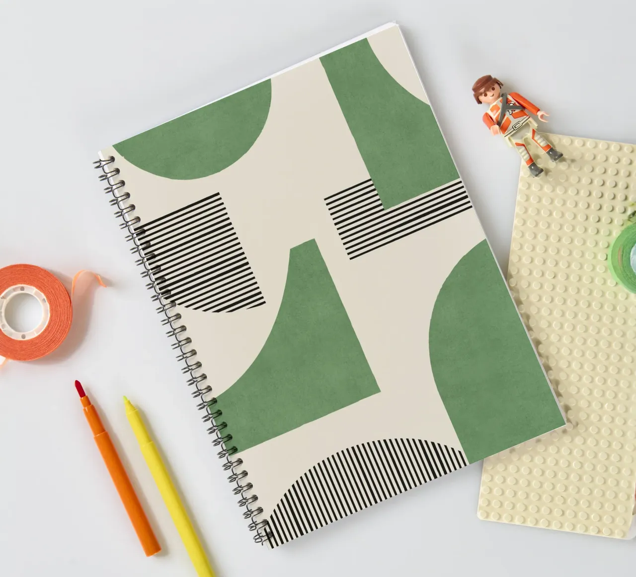 Abstract Lines Composition - Green spiral notebook by MoonlightPrint