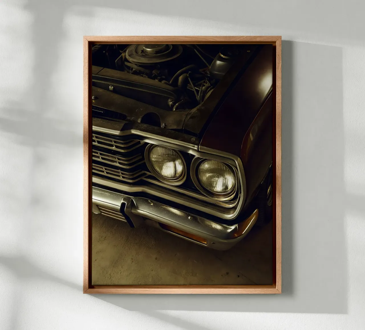 Dettaglio frontale di un'auto d'epoca tela con Cornice a cassetta da CAR EDITION