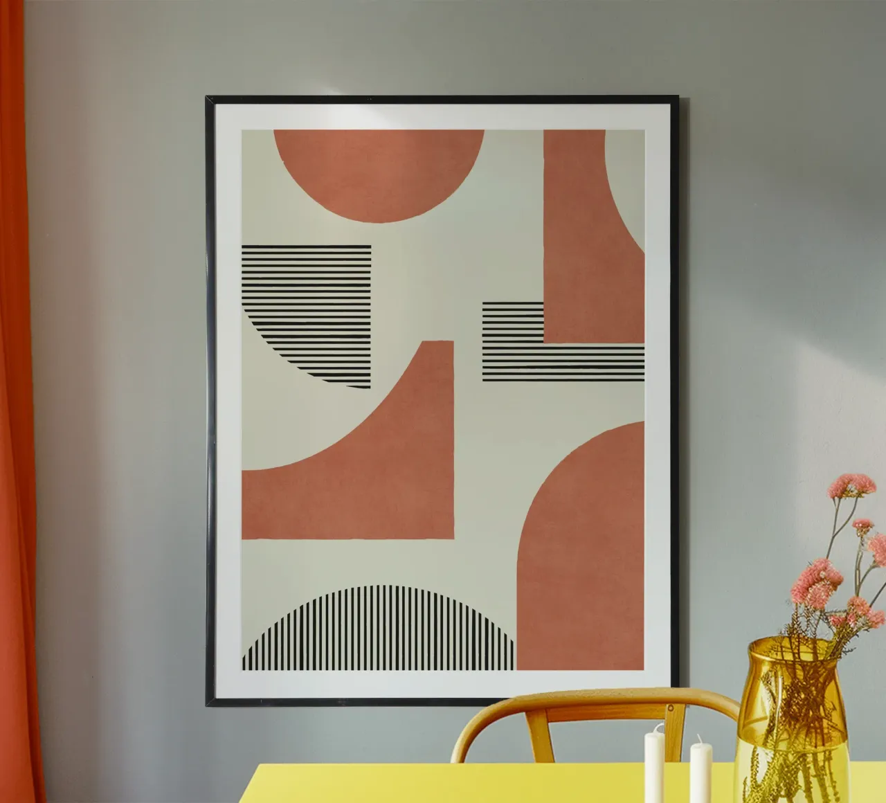 Composizione di linee astratte - Terracotta arancione poster con telaio in legno da MoonlightPrint