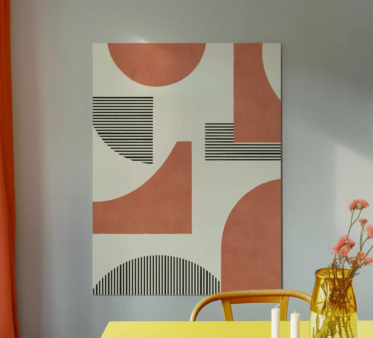 Composizione di linee astratte - Terracotta arancione poster con telaio in legno da MoonlightPrint