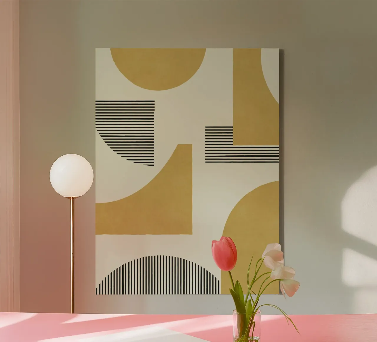 Abstract Lines Composition - Gold toile avec Caisse américaine de MoonlightPrint