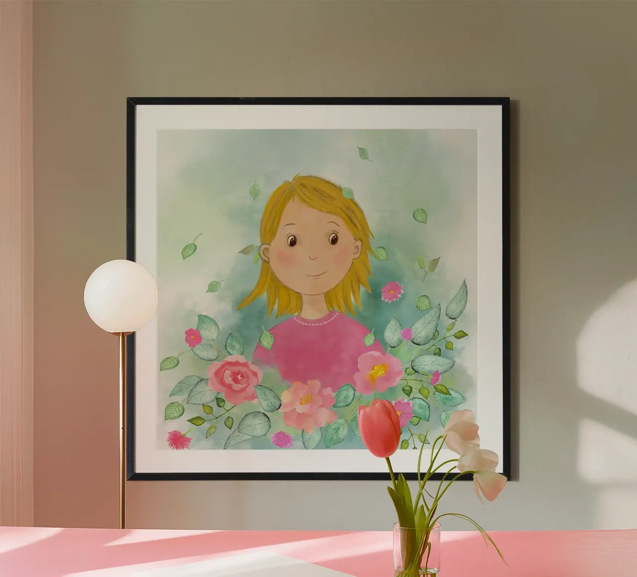 Mädchen mit rosa Blüten carta hahnemühle da Farbwelten