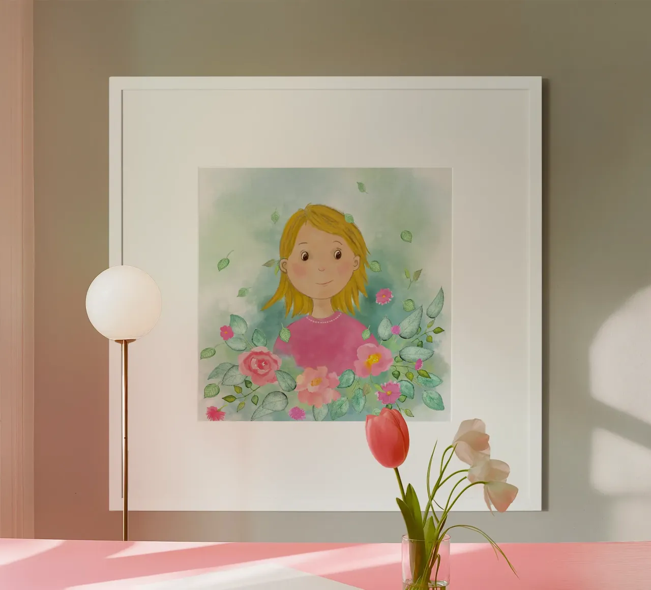 Mädchen mit rosa Blüten carta hahnemühle da Farbwelten