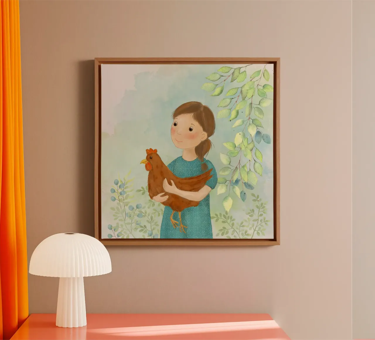 Mädchen mit Huhn Leinwand von Farbwelten