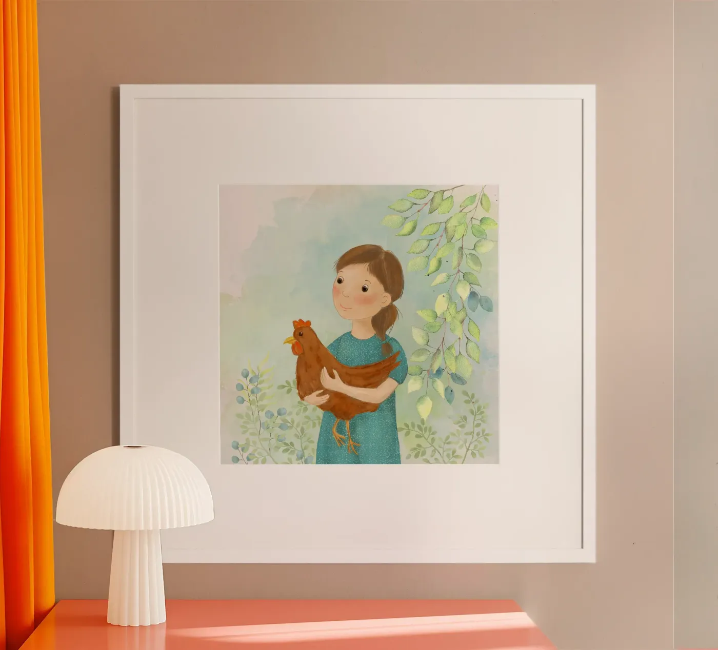 Mädchen mit Huhn poster da Farbwelten