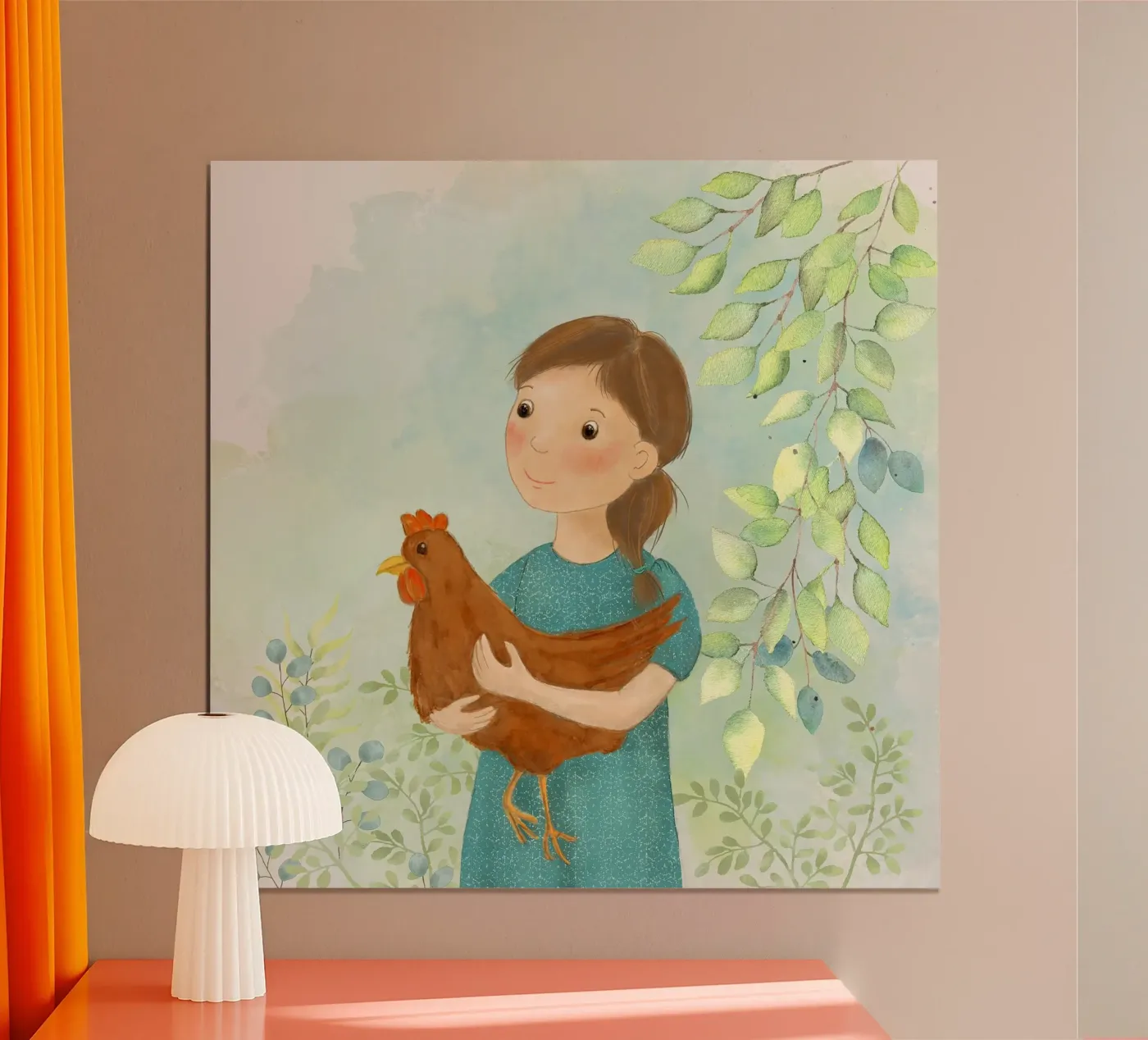 Mädchen mit Huhn poster da Farbwelten