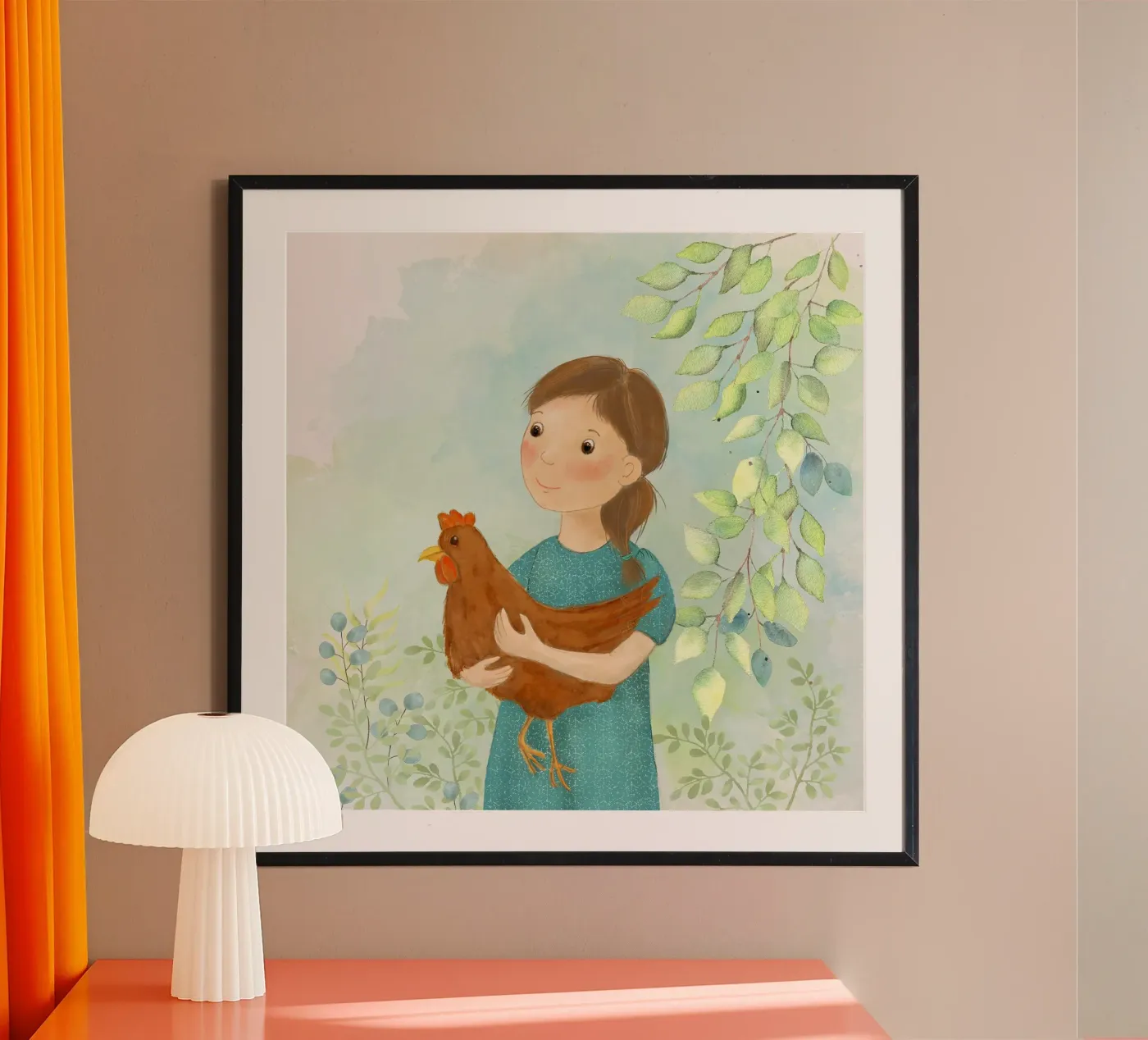 Mädchen mit Huhn poster da Farbwelten