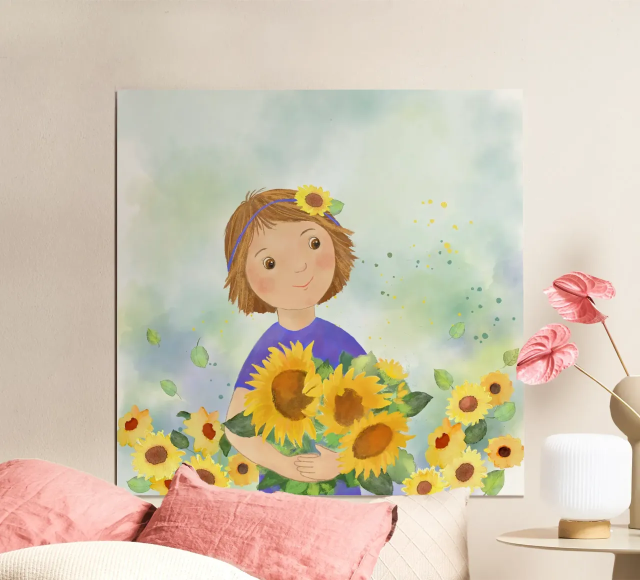 Mädchen mit Sonnenblumen poster da Farbwelten