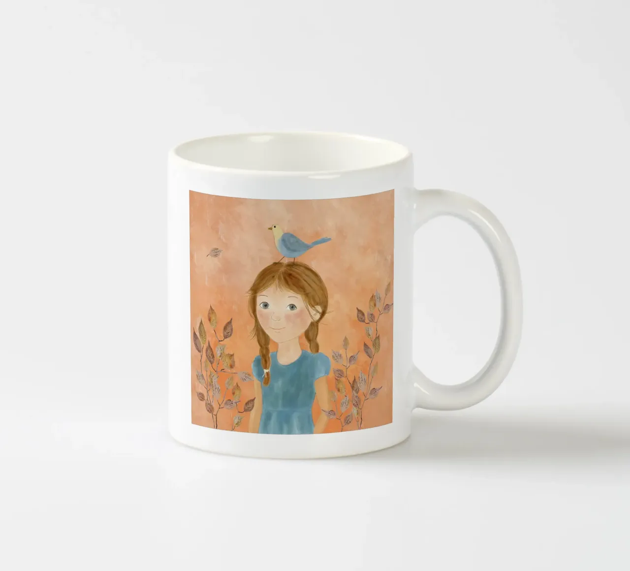 Mädchen mit blauem Vogel tazza in ceramica da Farbwelten