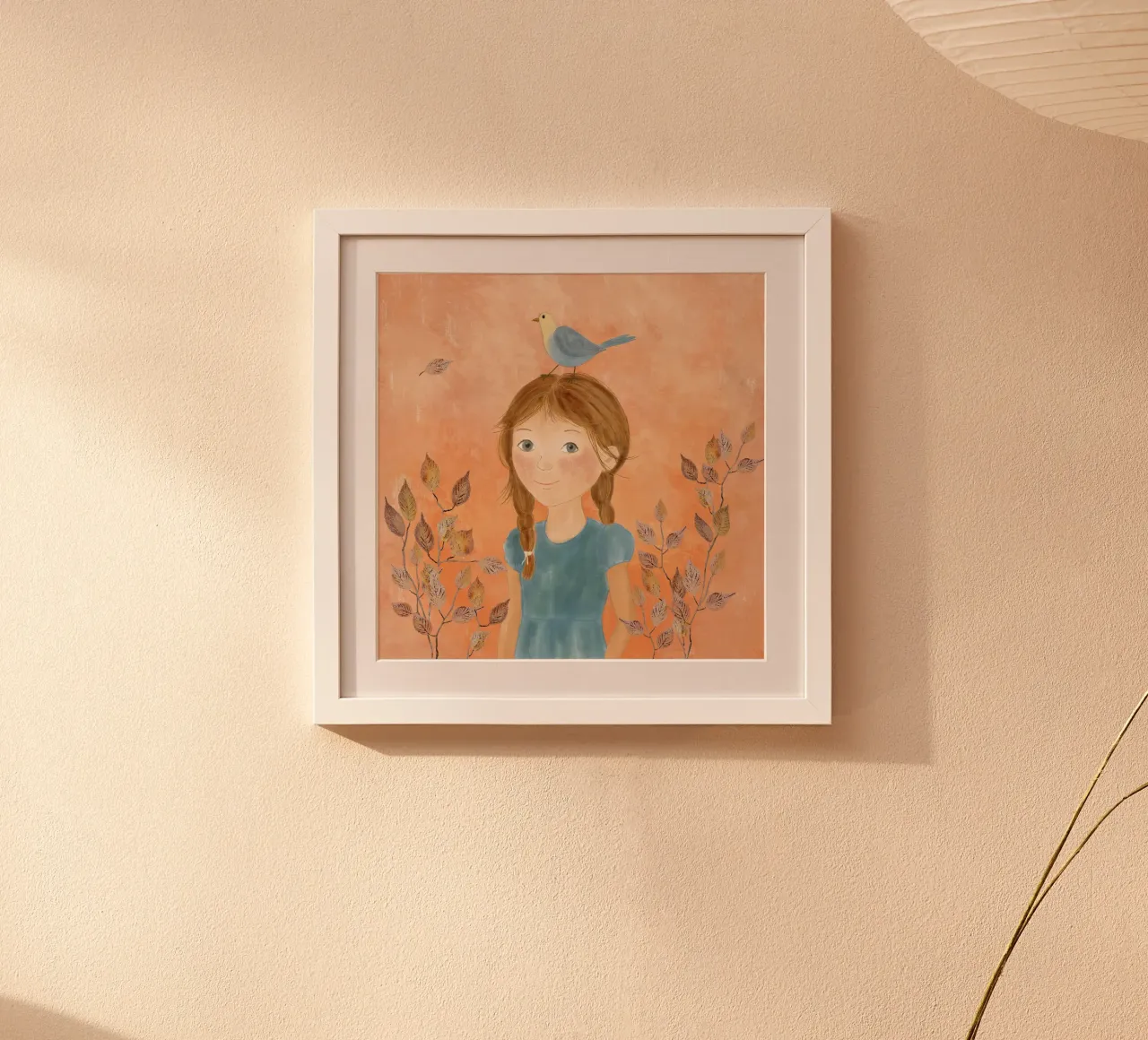 Mädchen mit blauem Vogel poster da Farbwelten