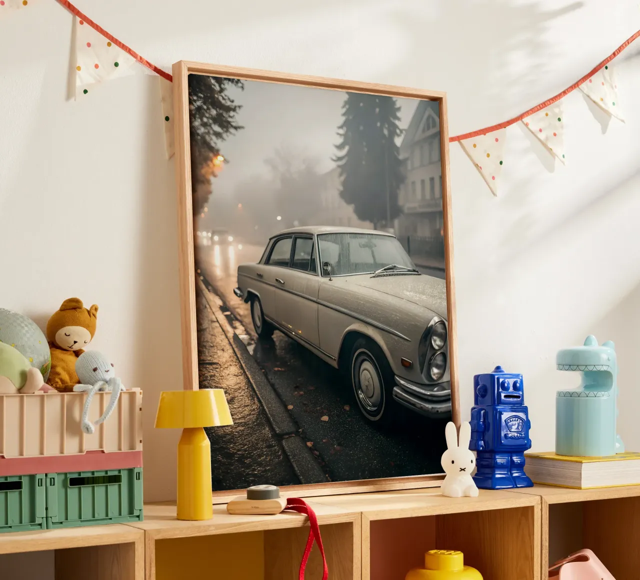 Oldtimer-Regen Leinwand mit Schattenfugenrahmen von CAR EDITION