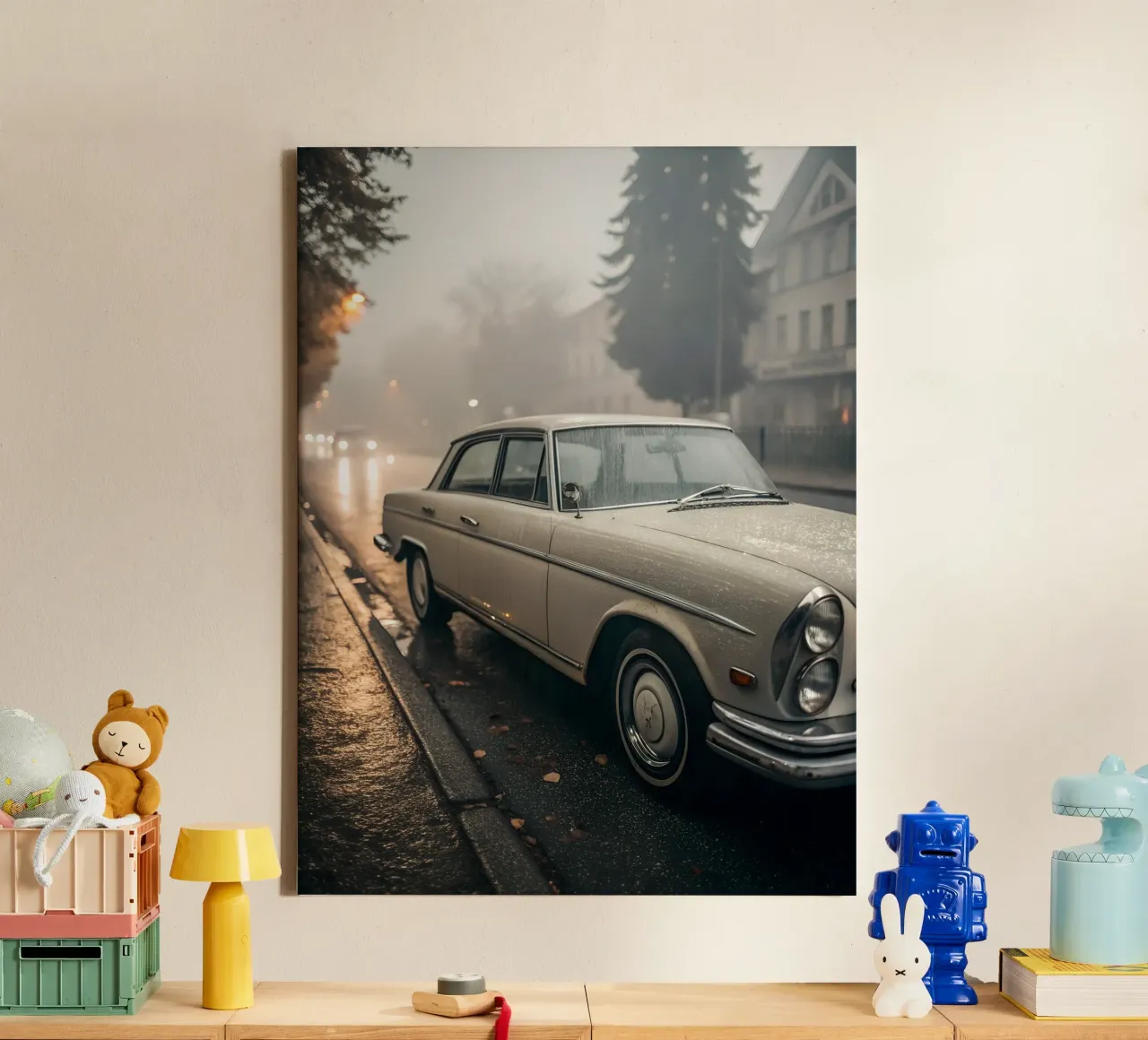 Oldtimer-Regen Leinwand mit Schattenfugenrahmen von CAR EDITION