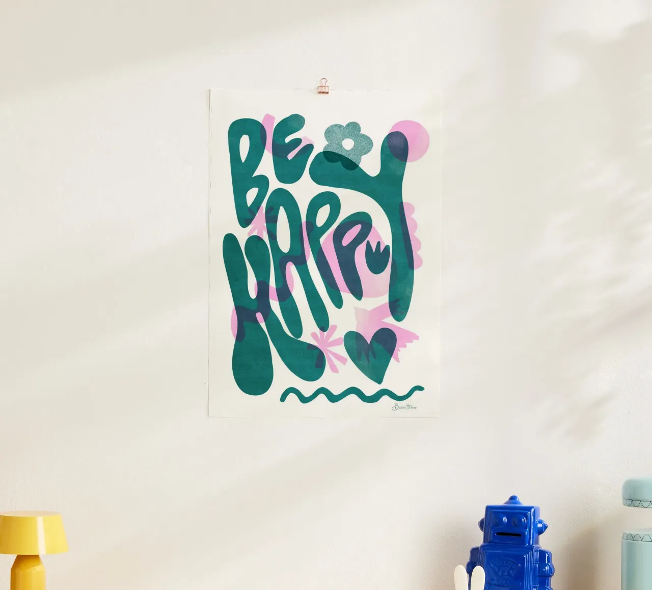 Siate felici poster con telaio in plastica da Baroo Bloom
