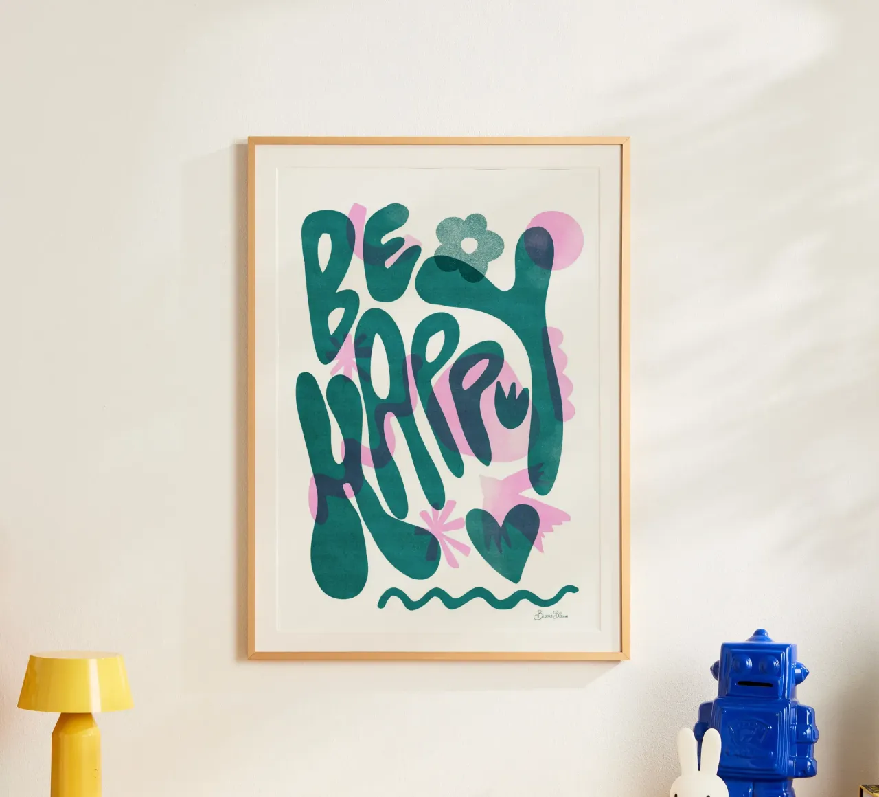 Siate felici poster con telaio in plastica da Baroo Bloom