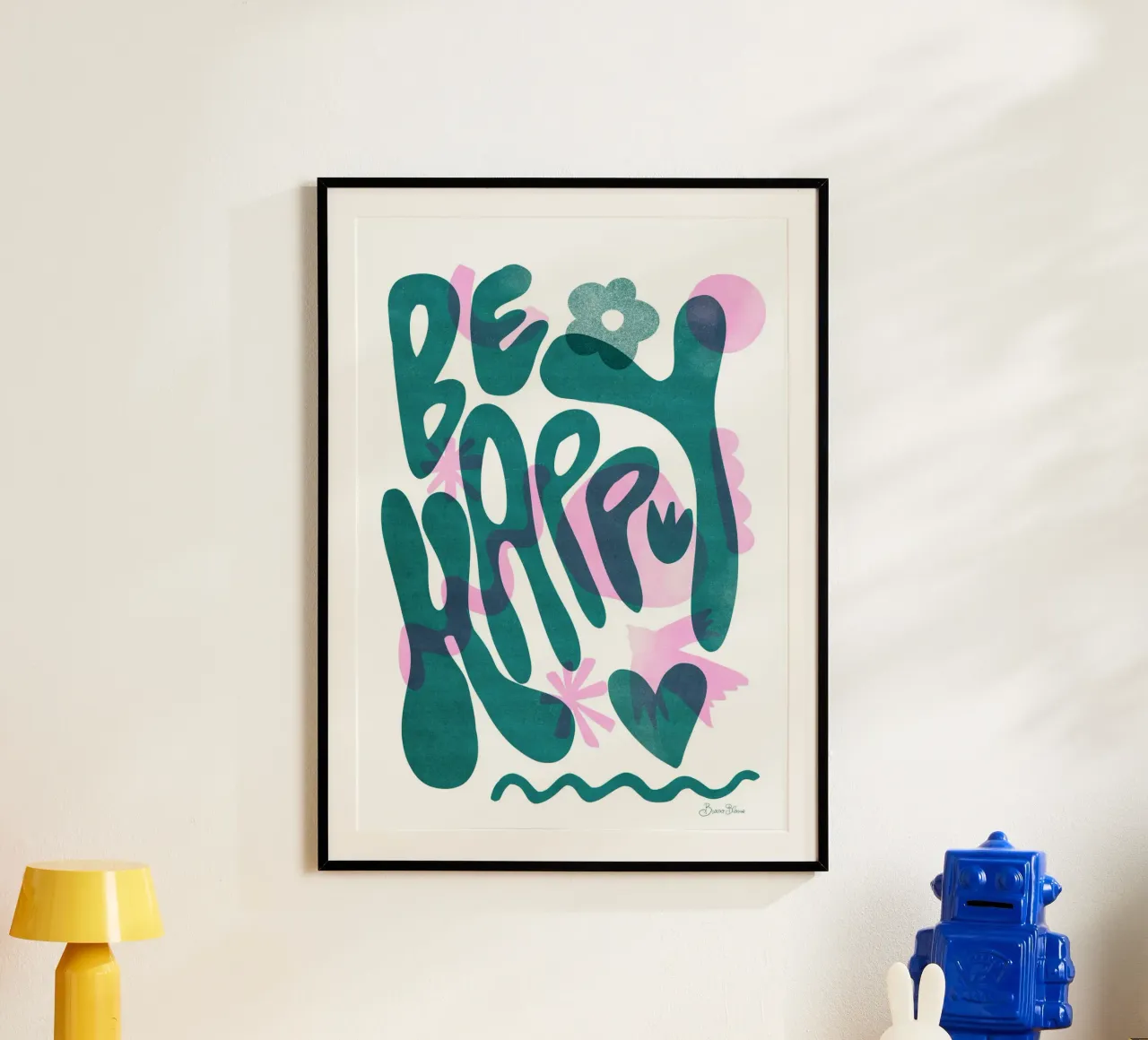 Siate felici poster con telaio in plastica da Baroo Bloom