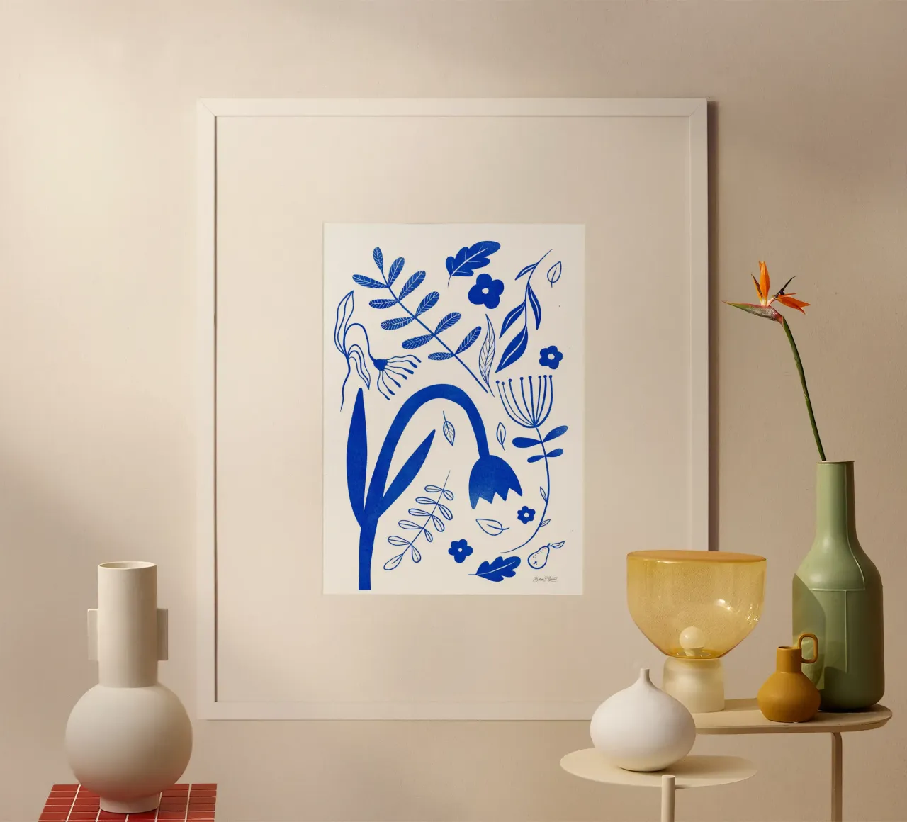 Fiori blu poster con telaio in alluminio da Baroo Bloom