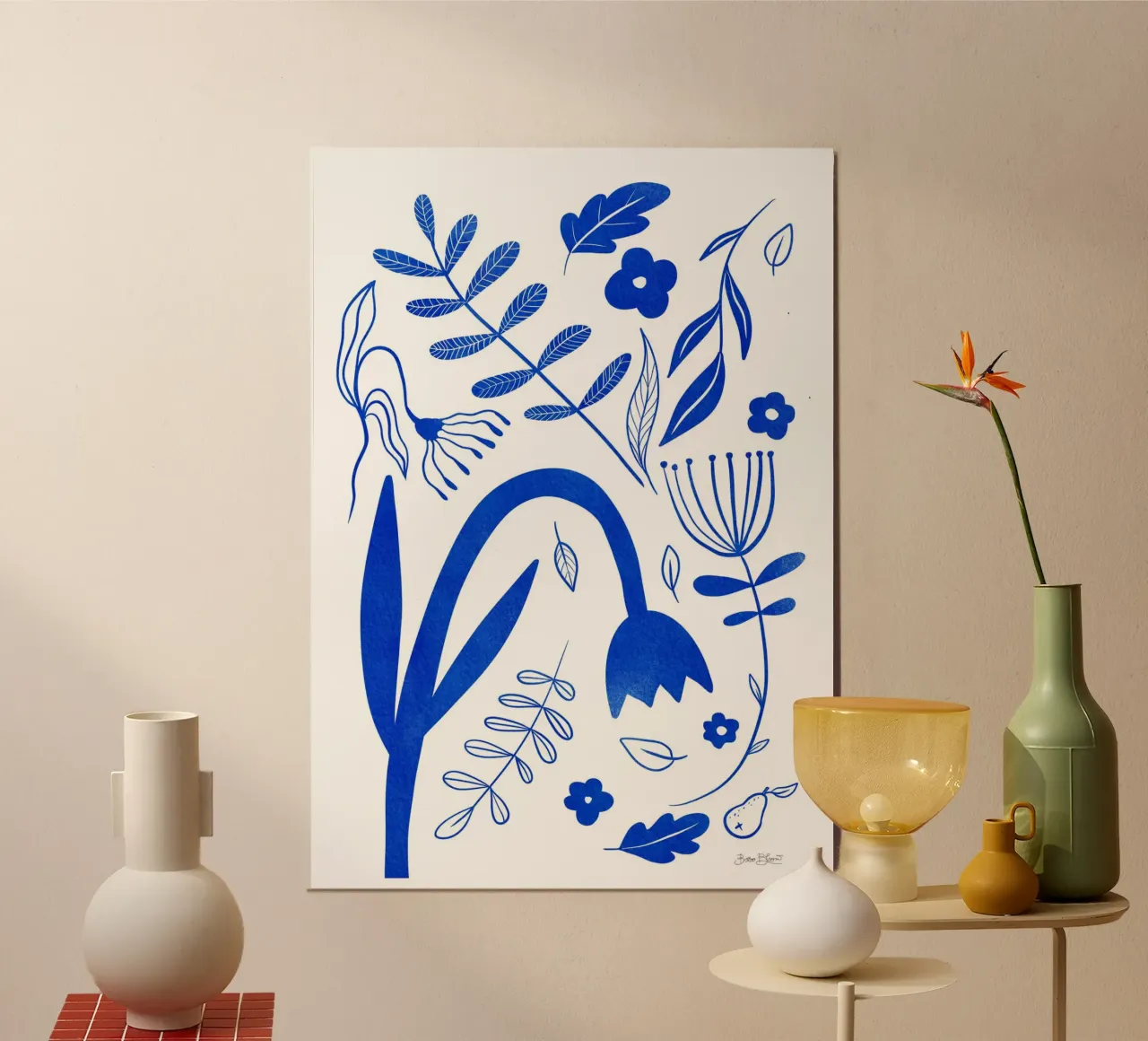 Fiori blu poster con telaio in alluminio da Baroo Bloom