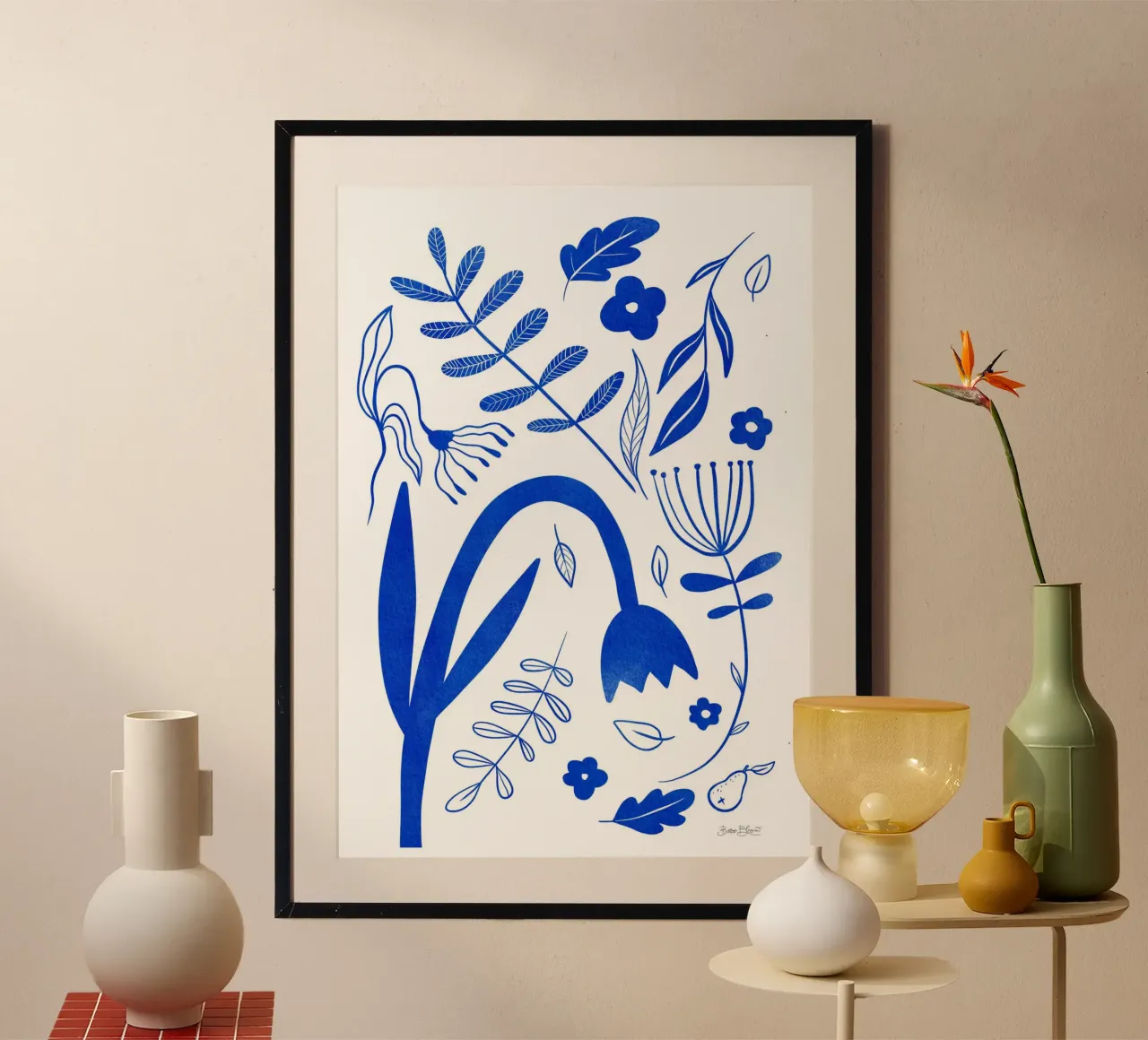 Fiori blu poster con telaio in alluminio da Baroo Bloom