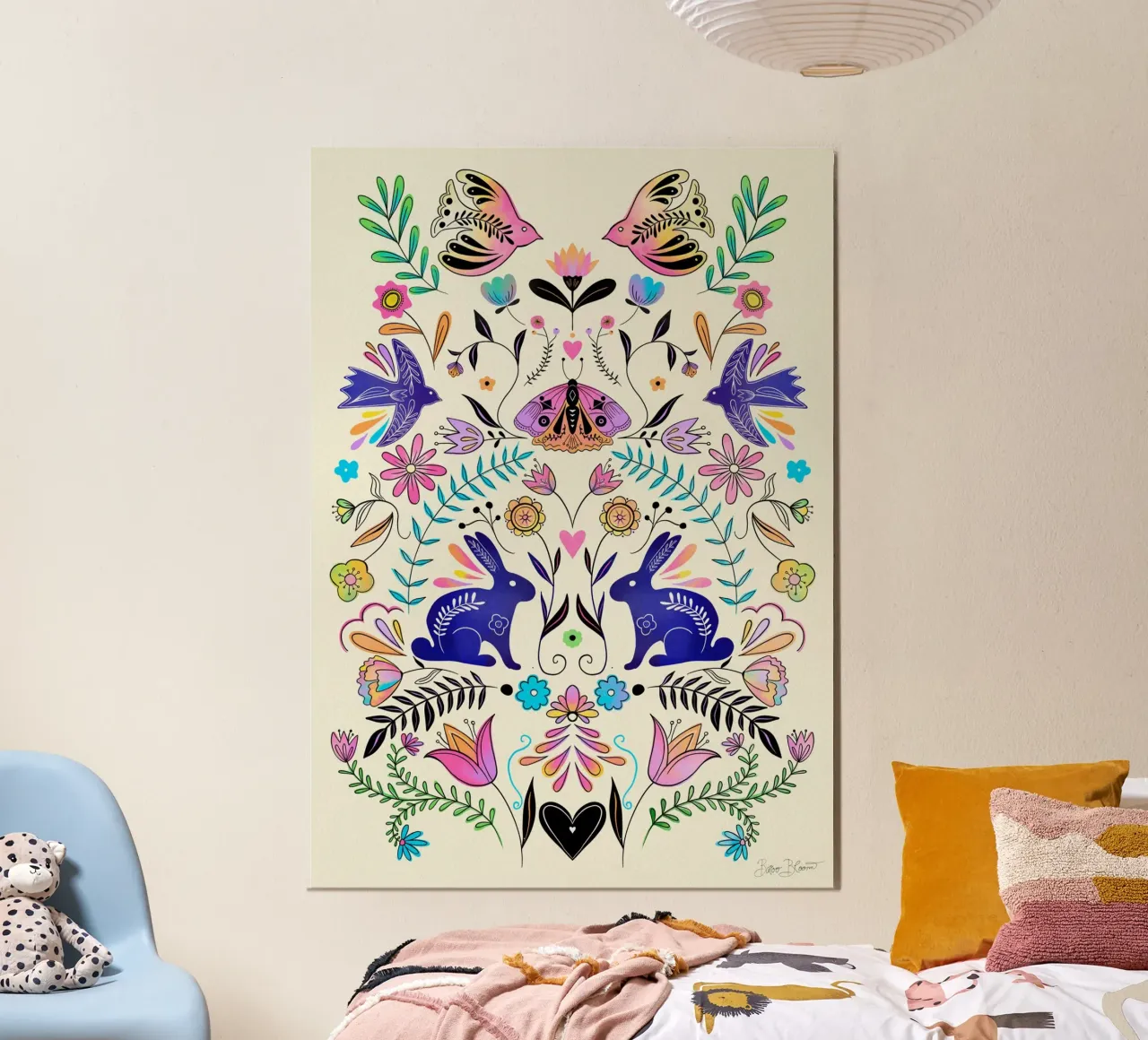 Illustrazione folkloristica colorata poster con telaio in alluminio da Baroo Bloom
