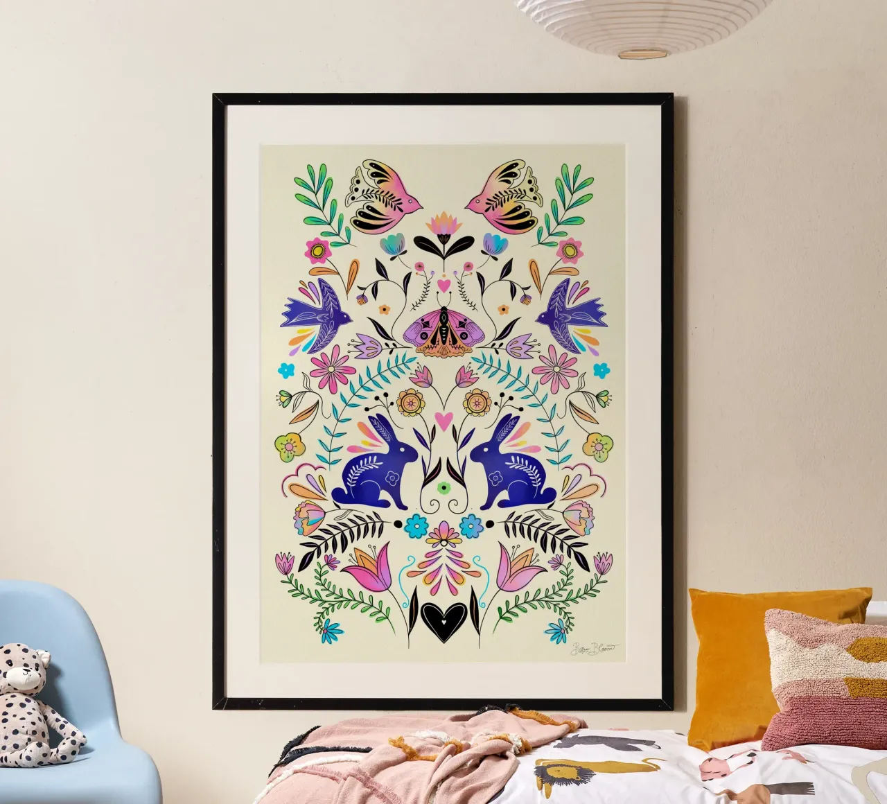 Illustrazione folkloristica colorata poster con telaio in alluminio da Baroo Bloom