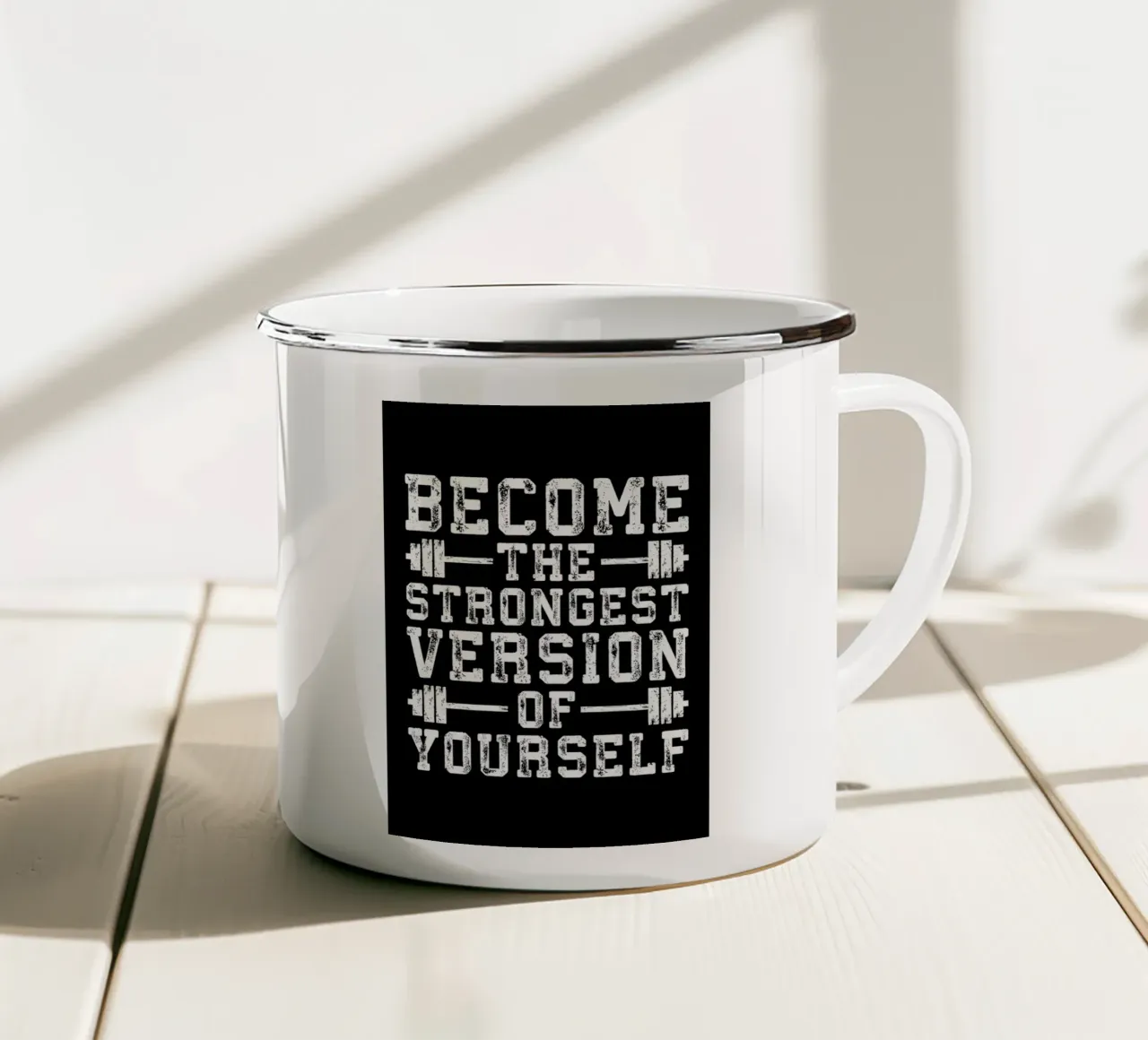 Challenged vs Defeated enamel mug by Aara