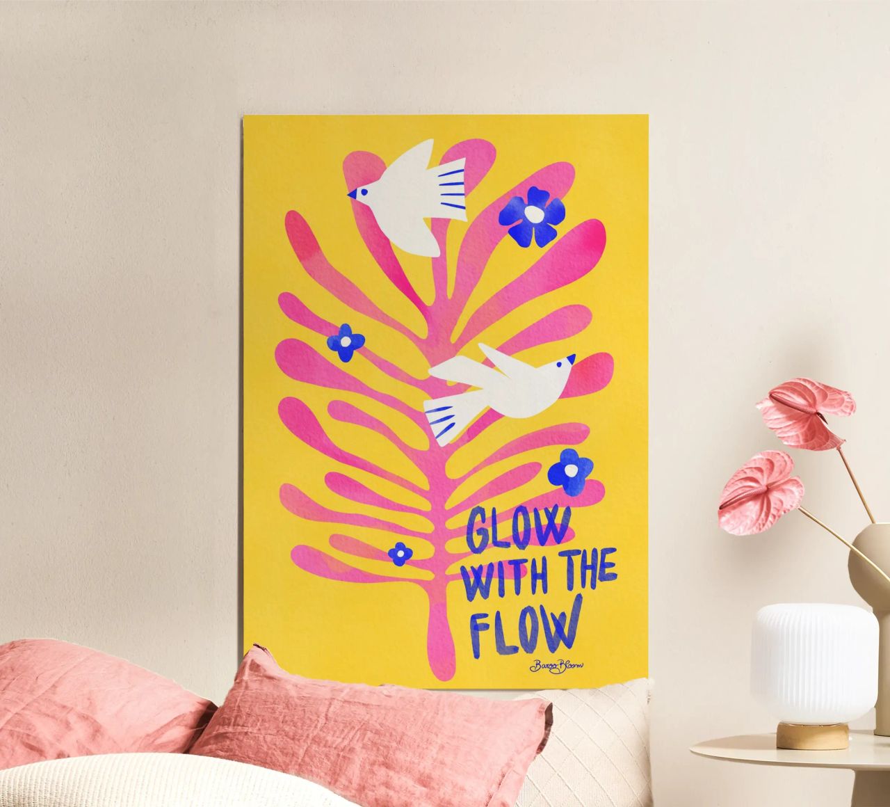 Uccelli - Rosa Glow with the Flow alluminio dibond da Baroo Bloom
