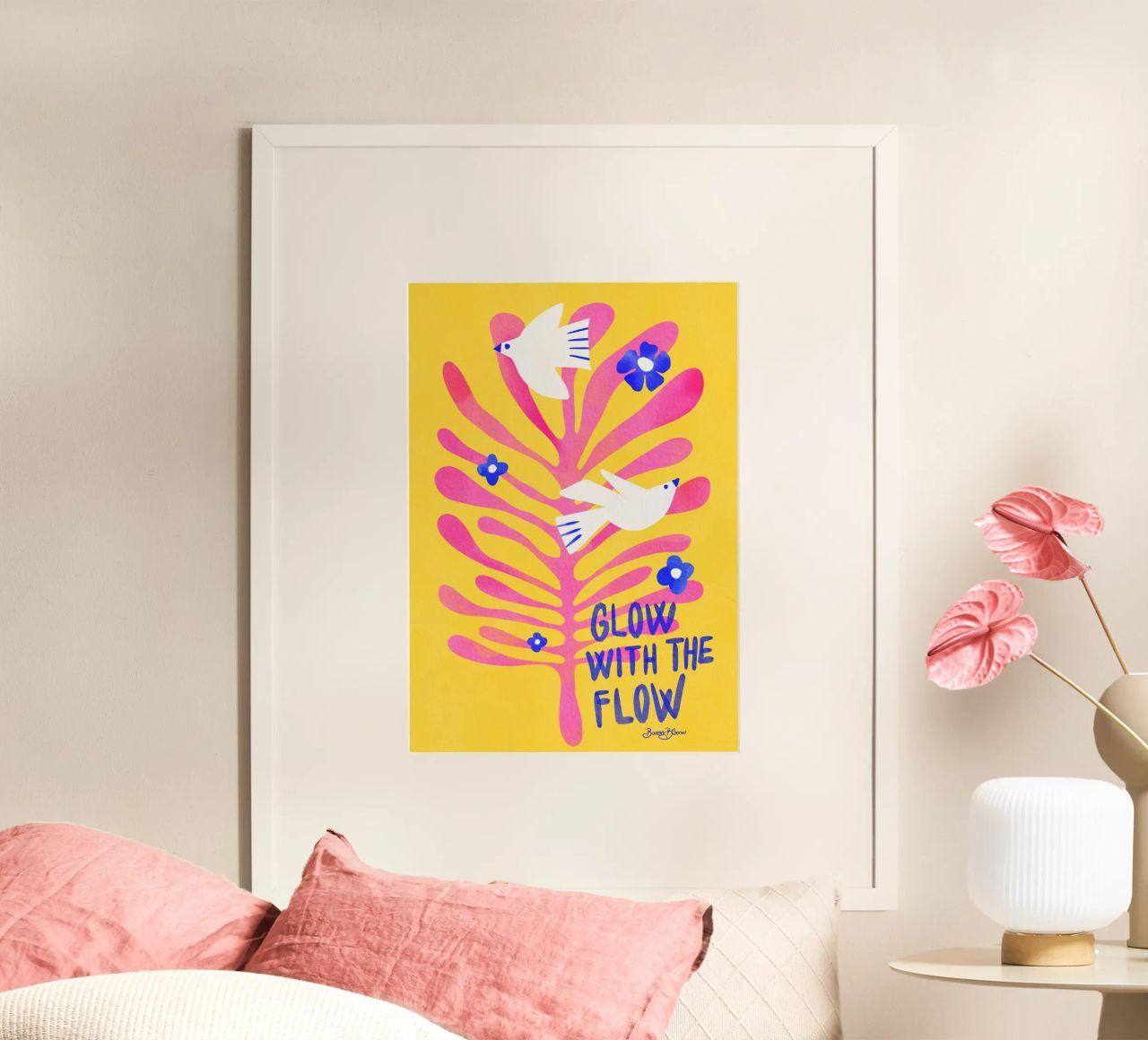 Vögel - Glow with the Flow rosa Poster von Baroo Bloom