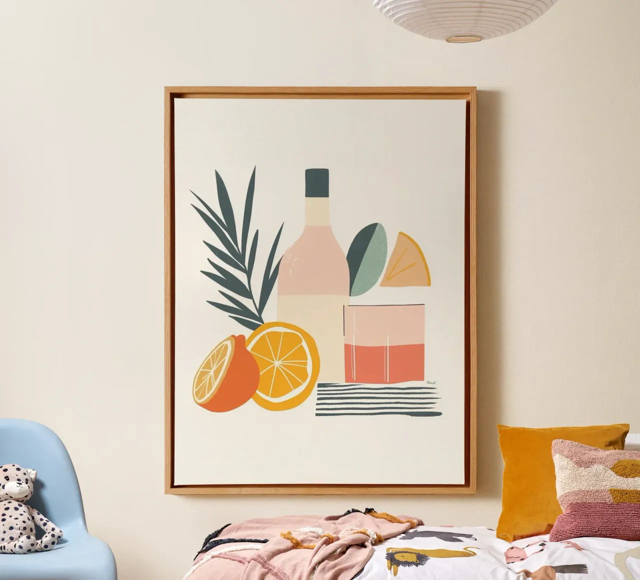 Minimalist still life: aperitif time 🍸🍊 canvas with Floater frame by studiofox