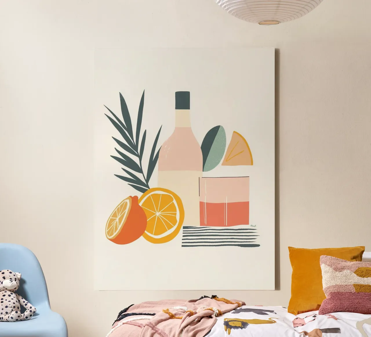 Minimalist still life: aperitif time 🍸🍊 canvas with Floater frame by studiofox