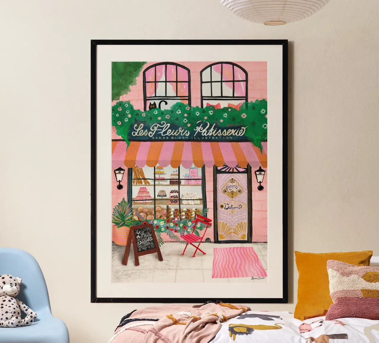 Fronte del negozio di dolci poster con telaio in plastica da Baroo Bloom