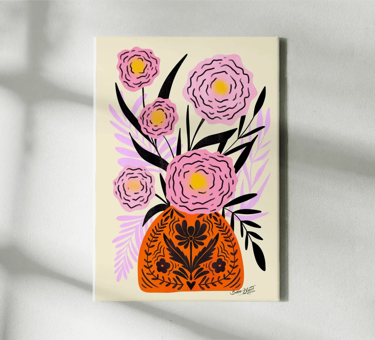 Pink Maxi Flower Vase canvas by Baroo Bloom